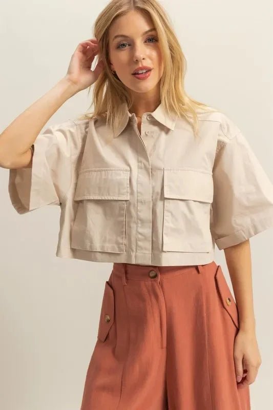 Cropped Women's Shirt - HYFVE Poplin Collar with Pockets - minbolu