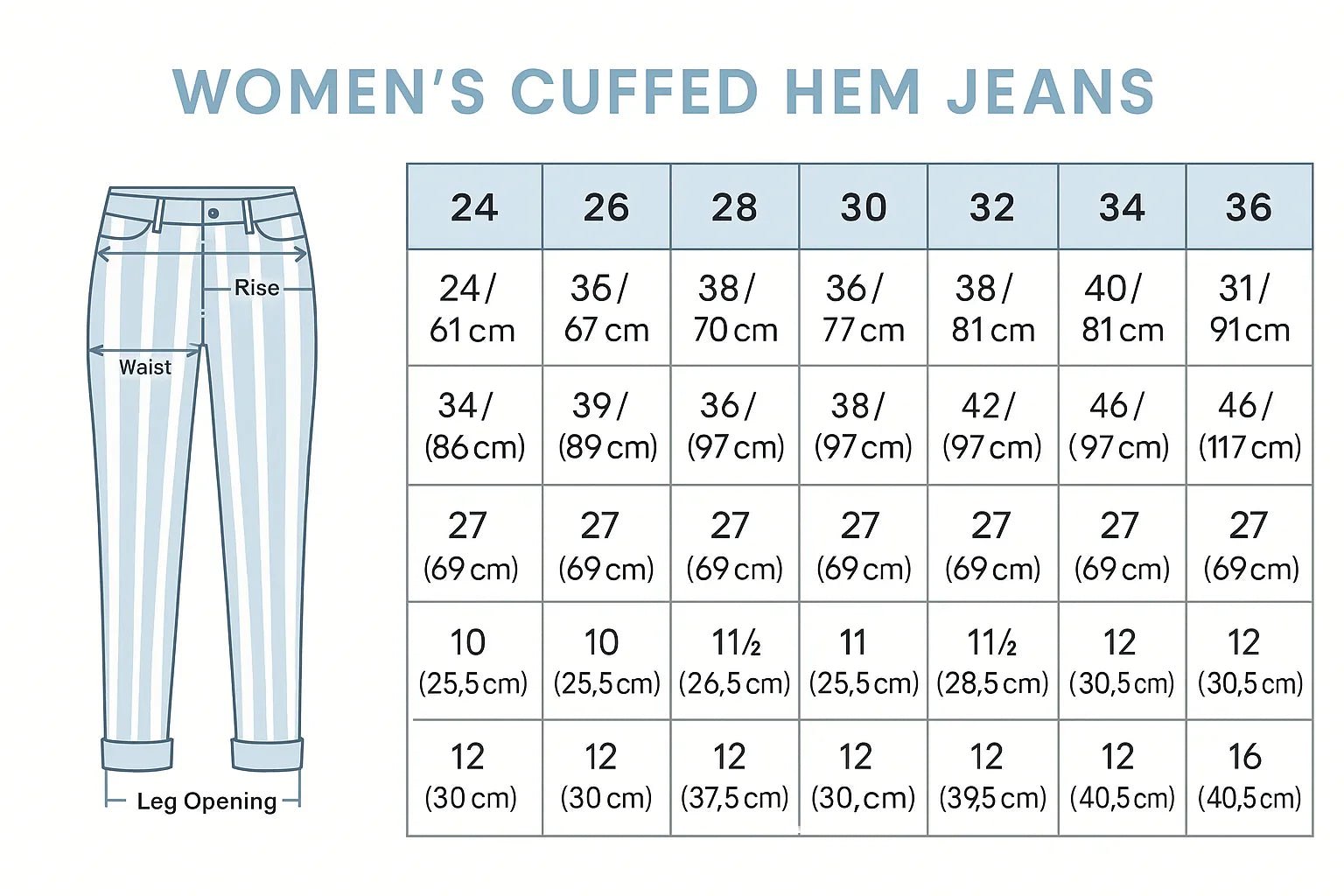 Cuffed Hem Jeans - Sky Blue Striped Wide Leg with Pockets - minbolu -