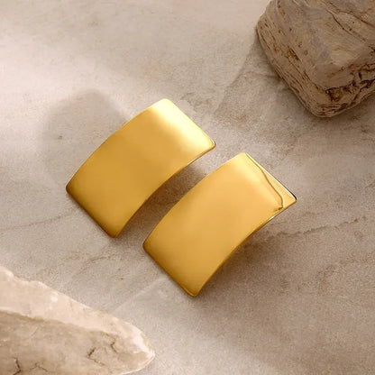 Minimalist Rectangle Stud Earrings - Modern Boho Geometric Silver Statement Jewelry: Gold - minbolu -