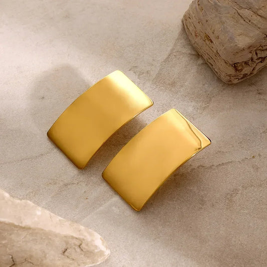 Minimalist Rectangle Stud Earrings - Modern Boho Geometric Silver Statement Jewelry: Gold - minbolu -