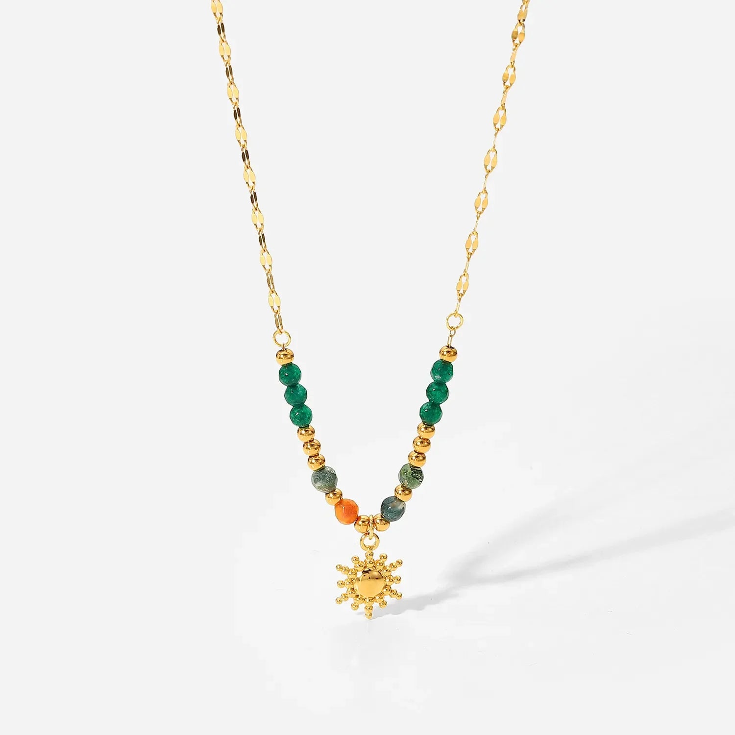 Bohemian Sun Charm Beaded Stainless Steel Necklace - minbolu -