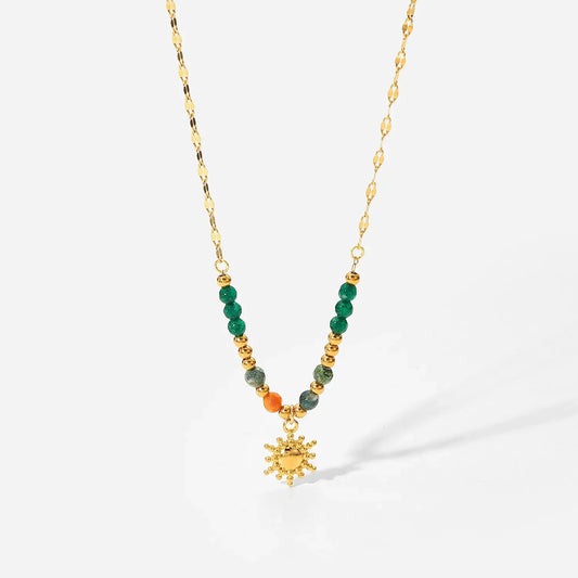 Bohemian Sun Charm Beaded Stainless Steel Necklace - minbolu -