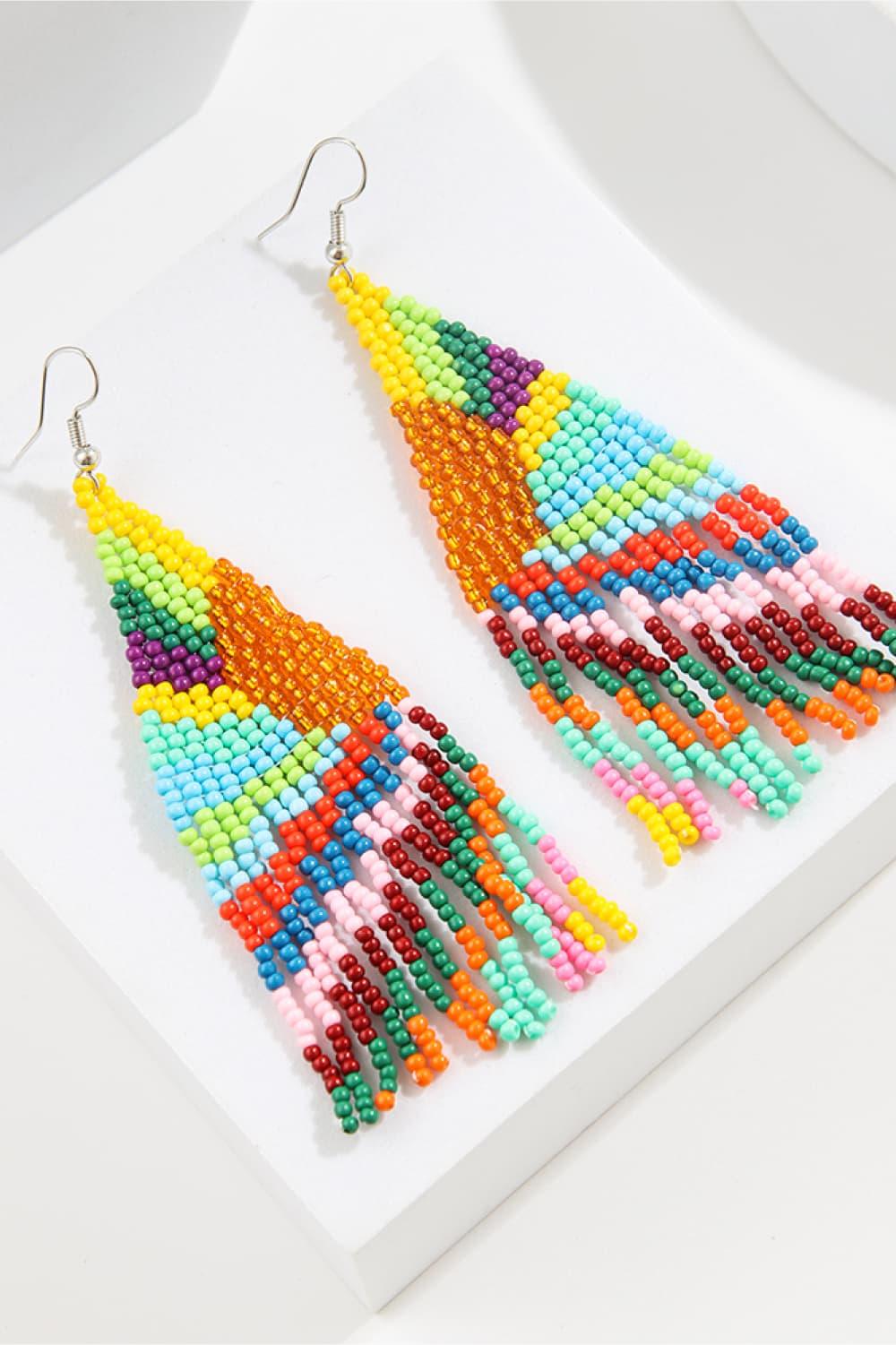 Stylish Beaded Dangle Earrings - minbolu -