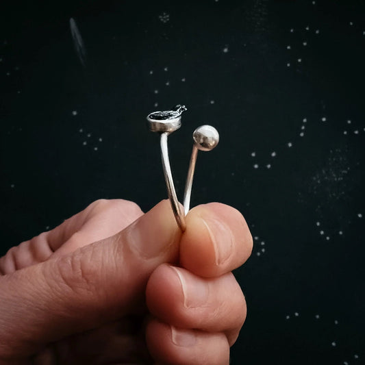 Dainty Oval Wrap Ring with Authentic Raw Meteorite - minbolu -