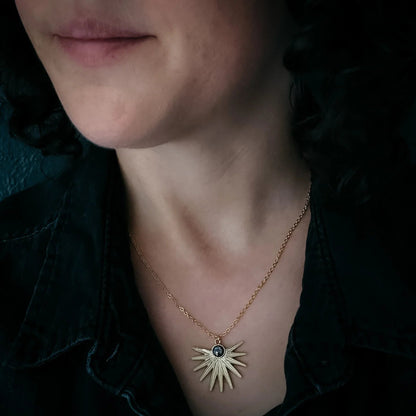 Dark Before the Dawn Sunburst Pendant Necklace with Copper Lapis Lazuli - minbolu