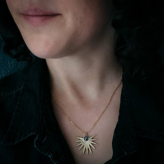 Dark Before the Dawn Sunburst Pendant Necklace with Copper Lapis Lazuli - minbolu -