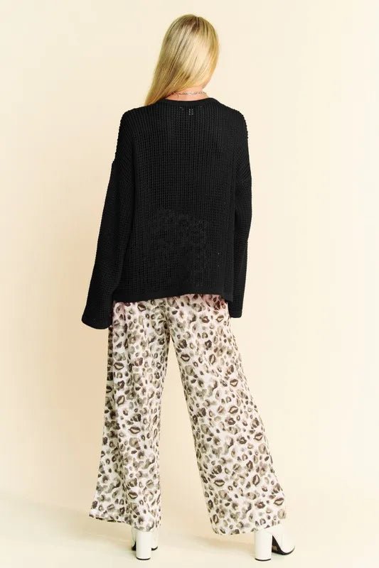 Davi & Dani Star Front Crochet Drop Shoulder Knit Top - minbolu -