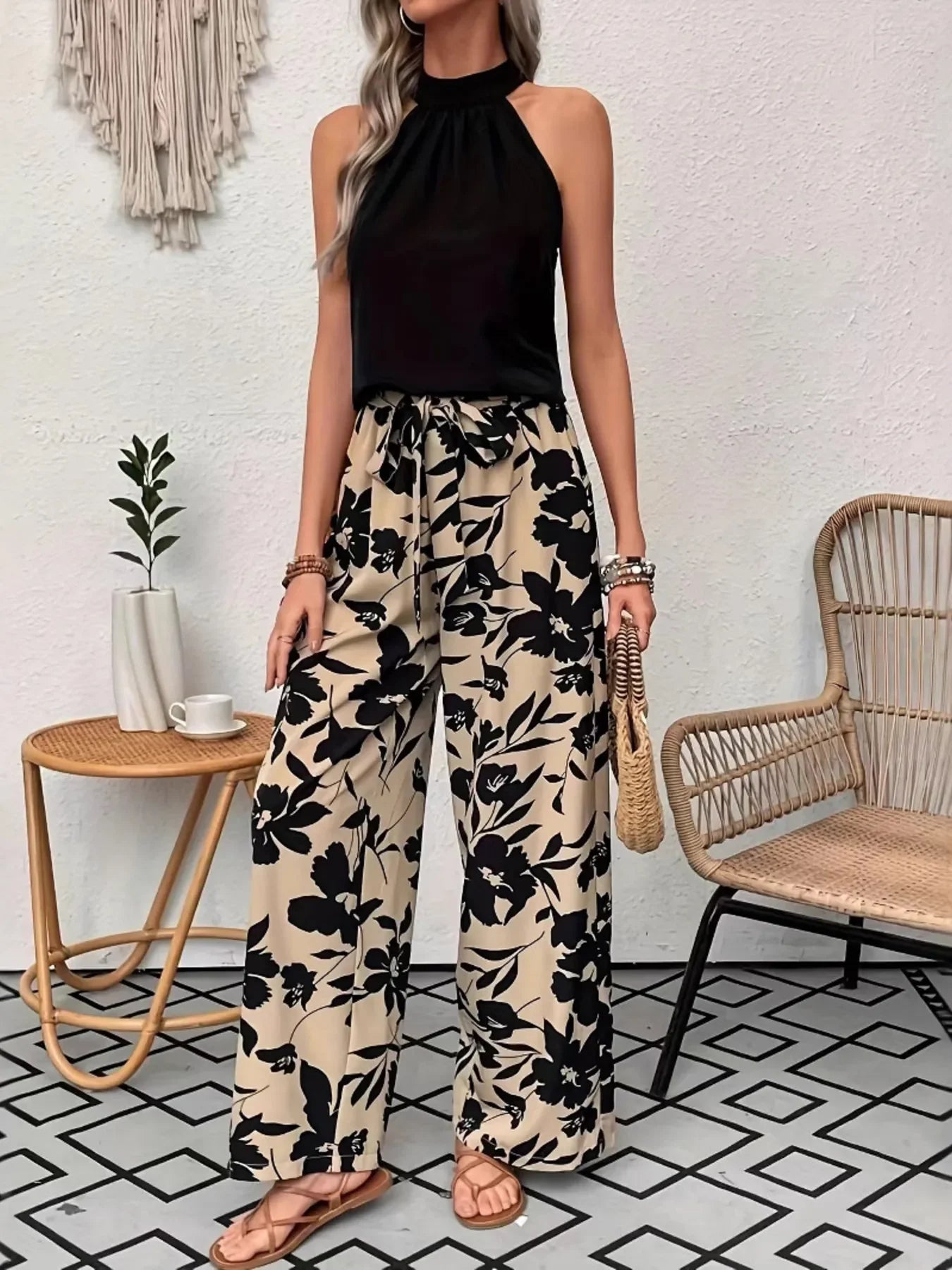 Printed Wide Leg Casual Pants - minbolu -