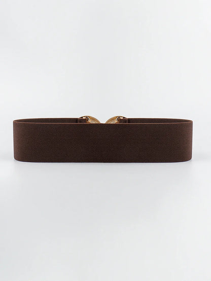 Geometric Buckle Wide Belt - Trendy Elastic Accessory - minbolu -