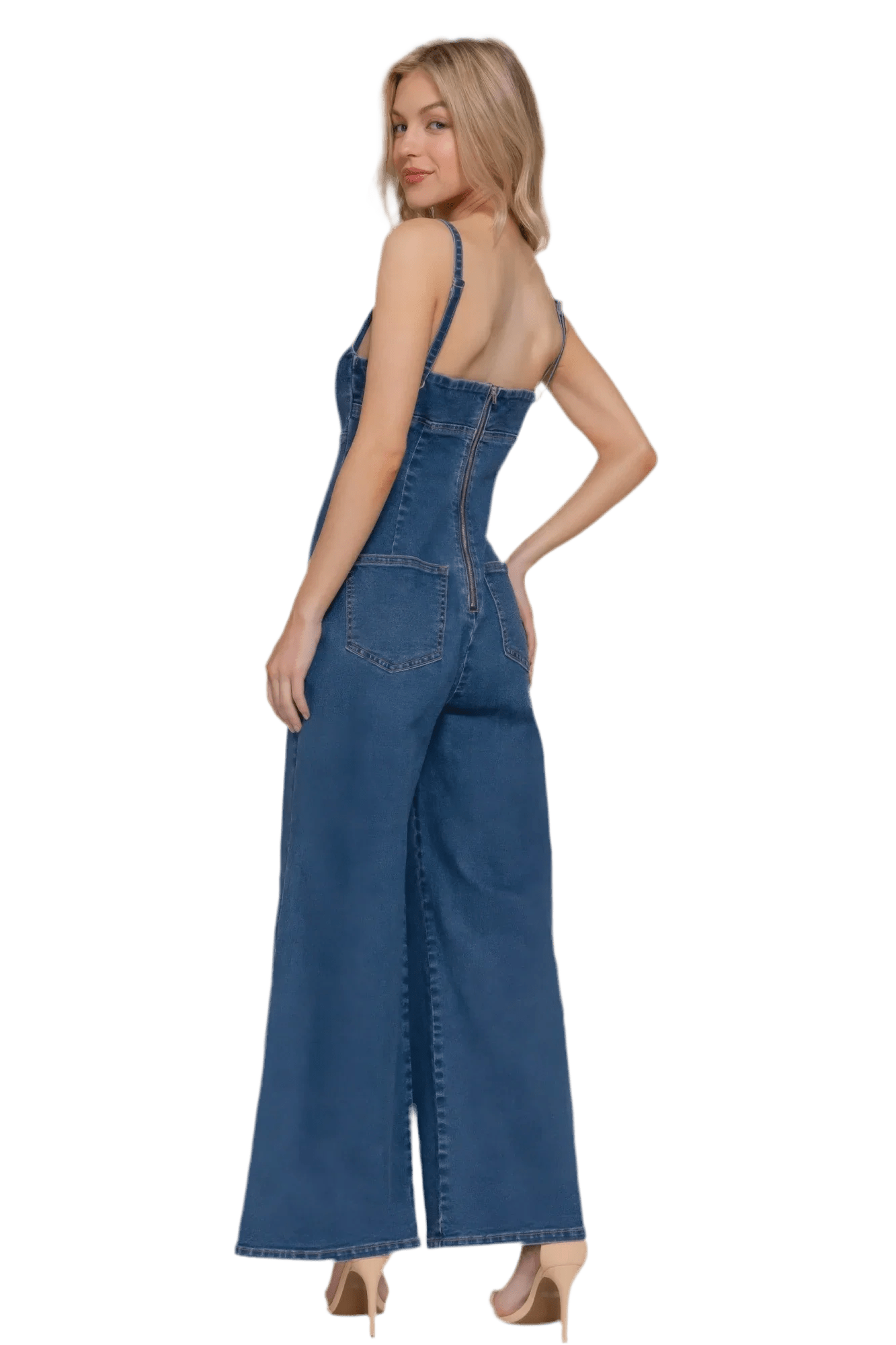 Deep Denim Cami Stretch Jumpsuit | Stylish & Comfortable - minbolu