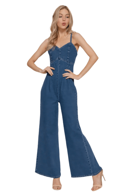 Deep Denim Cami Stretch Jumpsuit | Stylish & Comfortable - minbolu