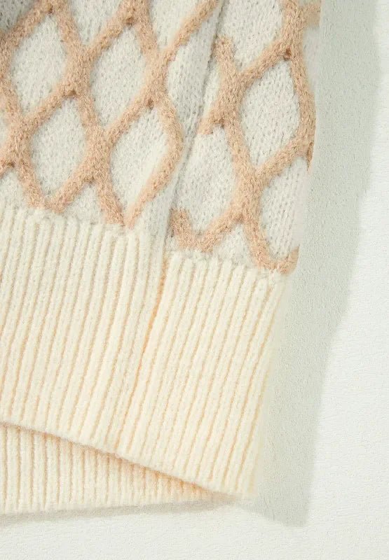 Diamond Pattern Mock Neck Sweater – Soft & Stylish - minbolu