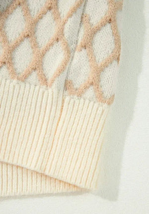 Diamond Pattern Mock Neck Sweater – Soft & Stylish - minbolu -