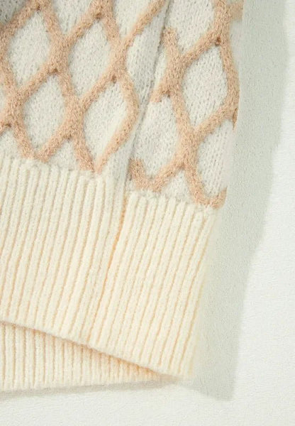 Diamond Pattern Mock Neck Sweater – Soft & Stylish - minbolu