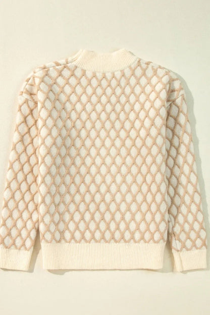 Diamond Pattern Mock Neck Sweater – Soft & Stylish - minbolu