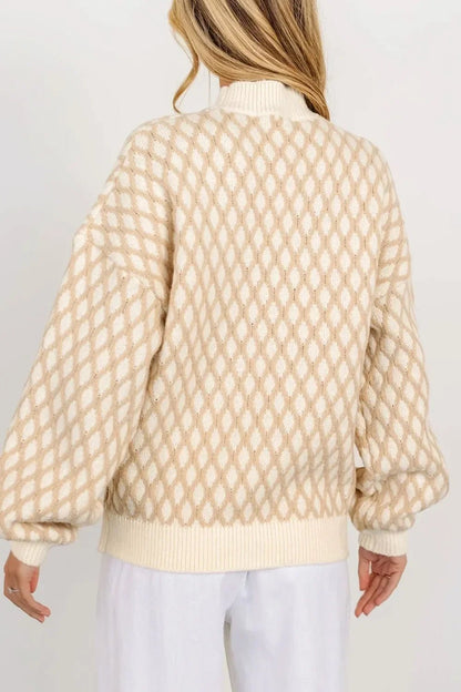 Diamond Pattern Mock Neck Sweater – Soft & Stylish - minbolu