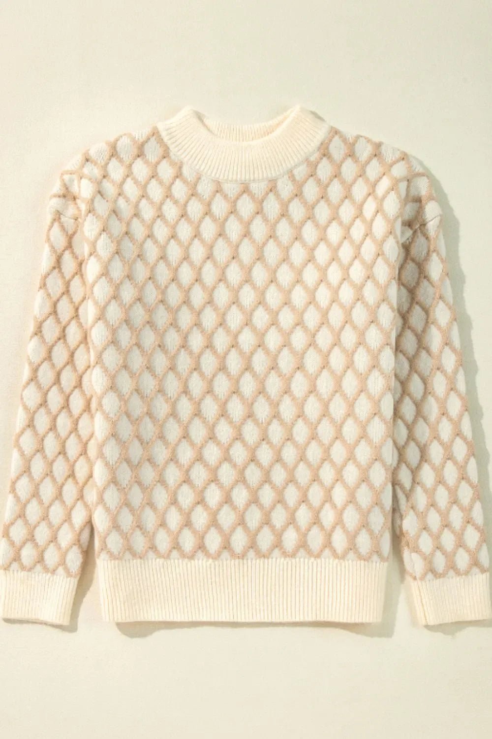 Diamond Pattern Mock Neck Sweater – Soft & Stylish - minbolu -