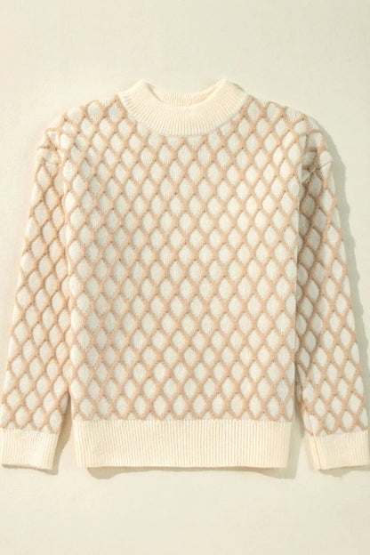 Diamond Pattern Mock Neck Sweater – Soft & Stylish - minbolu