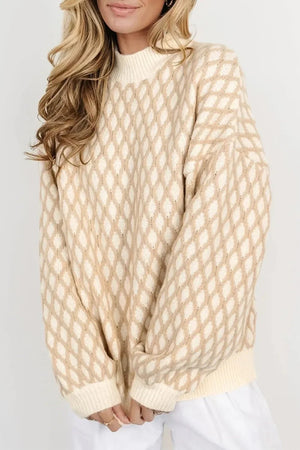 Diamond Pattern Mock Neck Sweater – Soft & Stylish - minbolu -