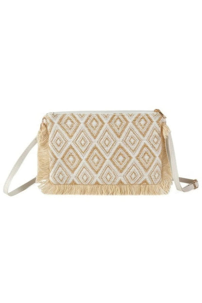 Diamond Checker Tassel Edge Crossbody Bag - minbolu -
