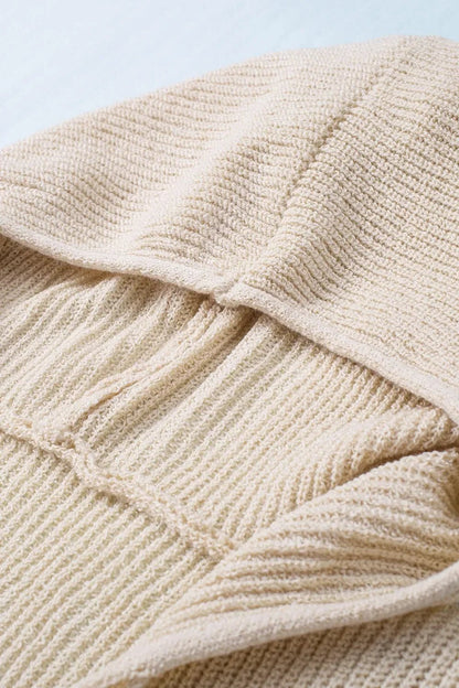 Distressed Zip - Up Hooded Cardigan with Drawstring - minbolu