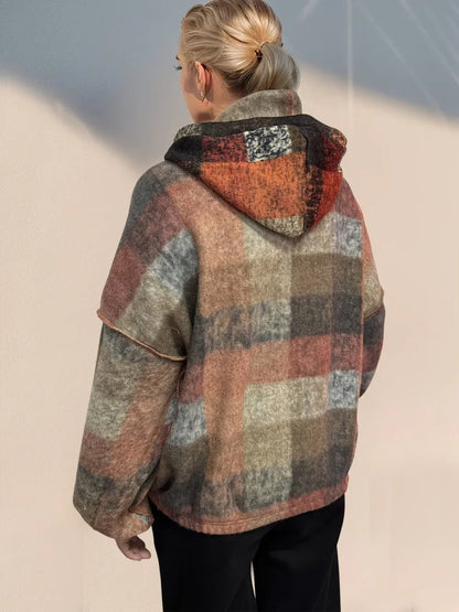 Double Take Luxe Half - Zip Exposed Seam Boho Fleece Women’s Hoodie - minbolu