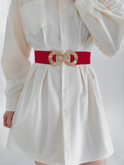 Geometric Buckle Wide Belt - Trendy Elastic Accessory - minbolu -