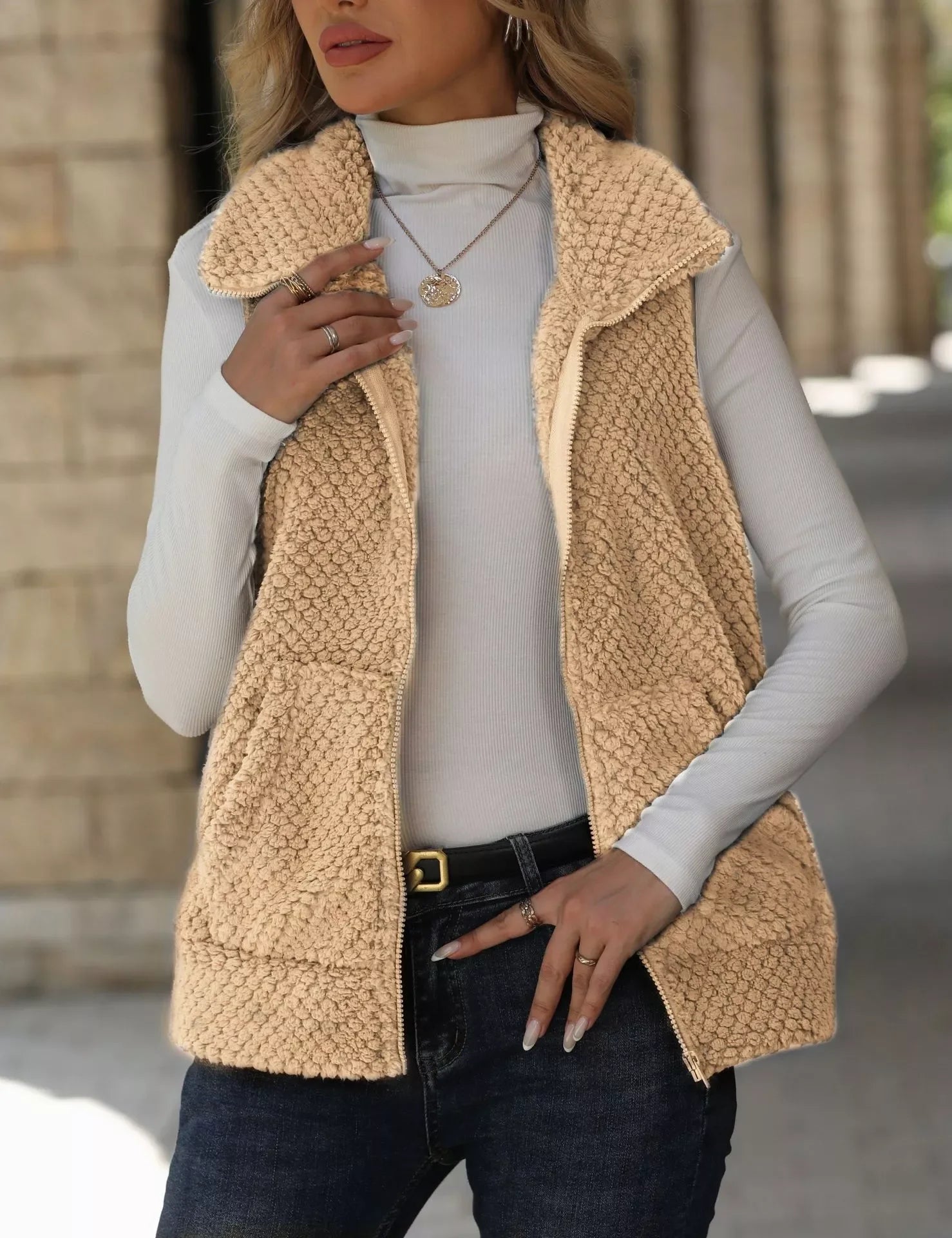 Boho Vest - Women's Zip-Up Sleeveless Coat with Pockets - minbolu -