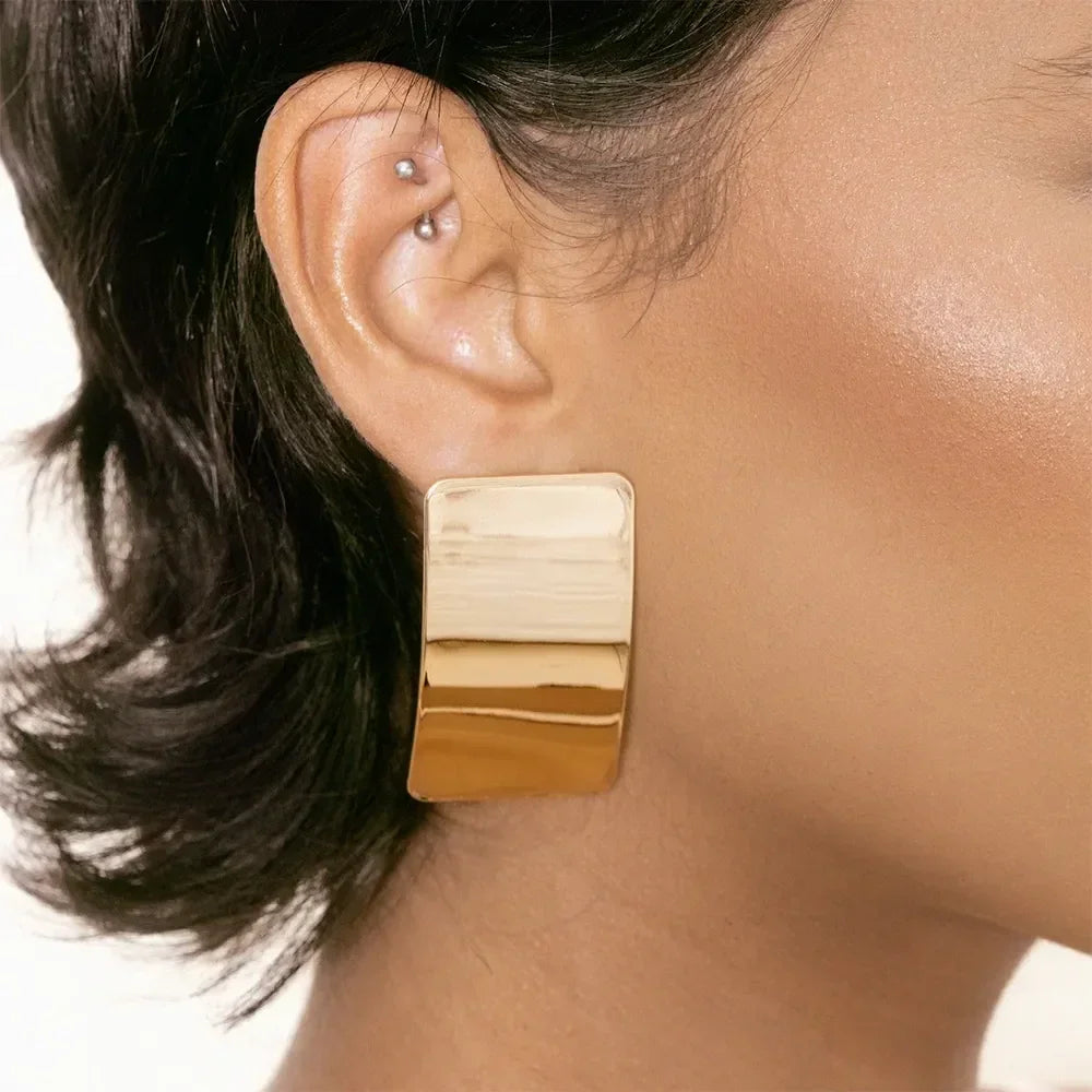 Minimalist Rectangle Stud Earrings - Modern Boho Geometric Silver Statement Jewelry: Gold - minbolu -