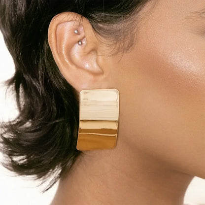 Minimalist Rectangle Stud Earrings - Modern Boho Geometric Silver Statement Jewelry: Gold - minbolu -