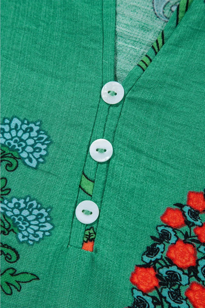 Floral Print Notched Short Sleeve Blouse - minbolu -