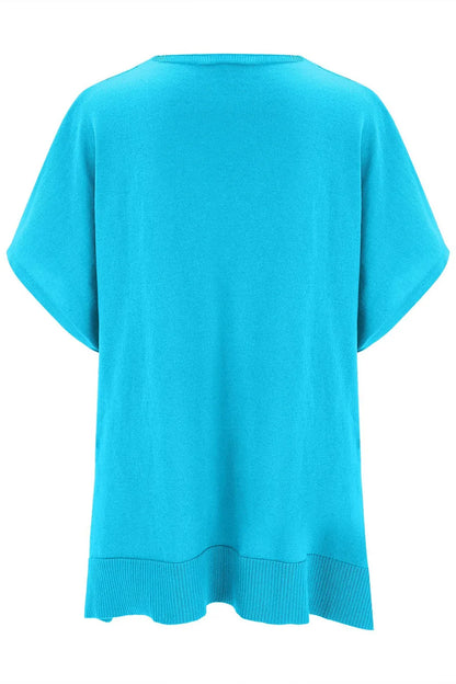 Slit V-Neck Half Sleeve Knit Top - minbolu -