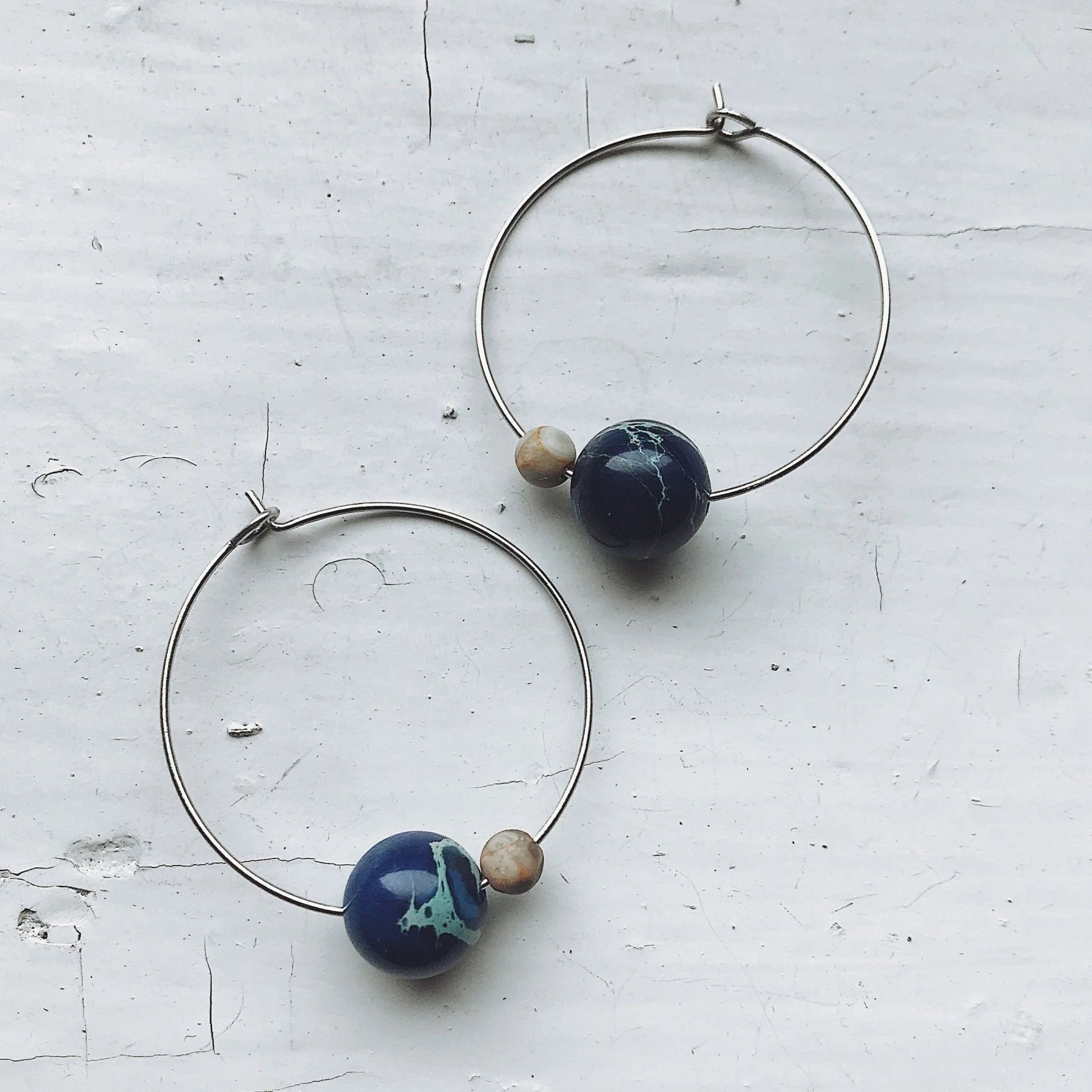 Earth and Moon Jasper Bead Hoop Earrings - minbolu