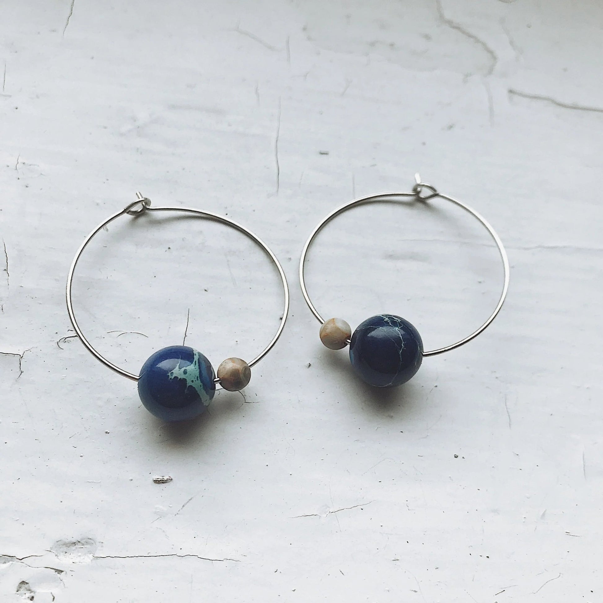 Earth and Moon Jasper Bead Hoop Earrings - minbolu