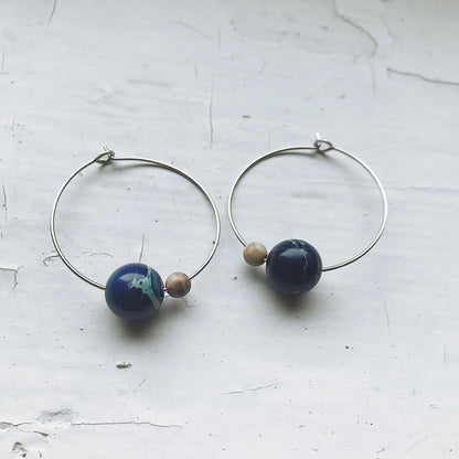 Earth and Moon Jasper Bead Hoop Earrings - minbolu