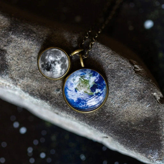 Earth and Moon Layered Space Necklace - minbolu -