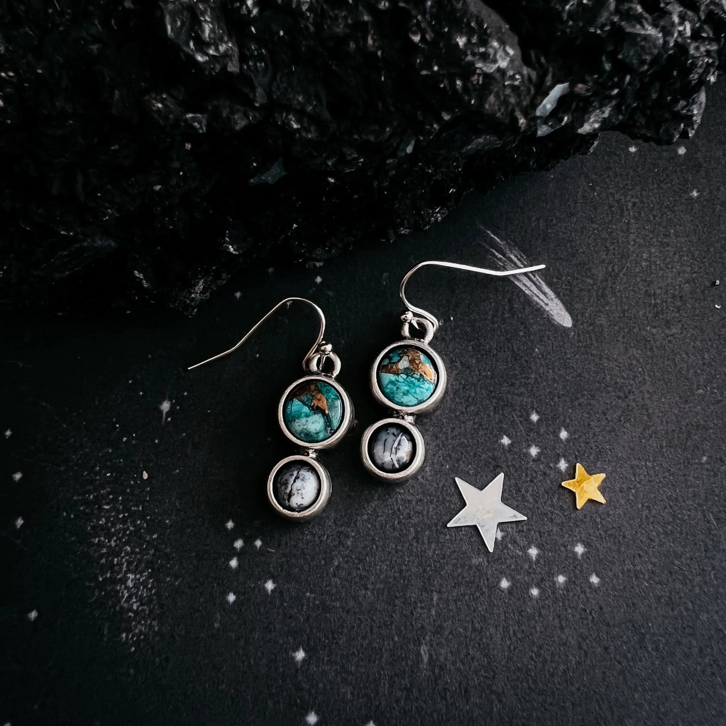 Earth and Moon Natural Stone Dangle Earrings - minbolu