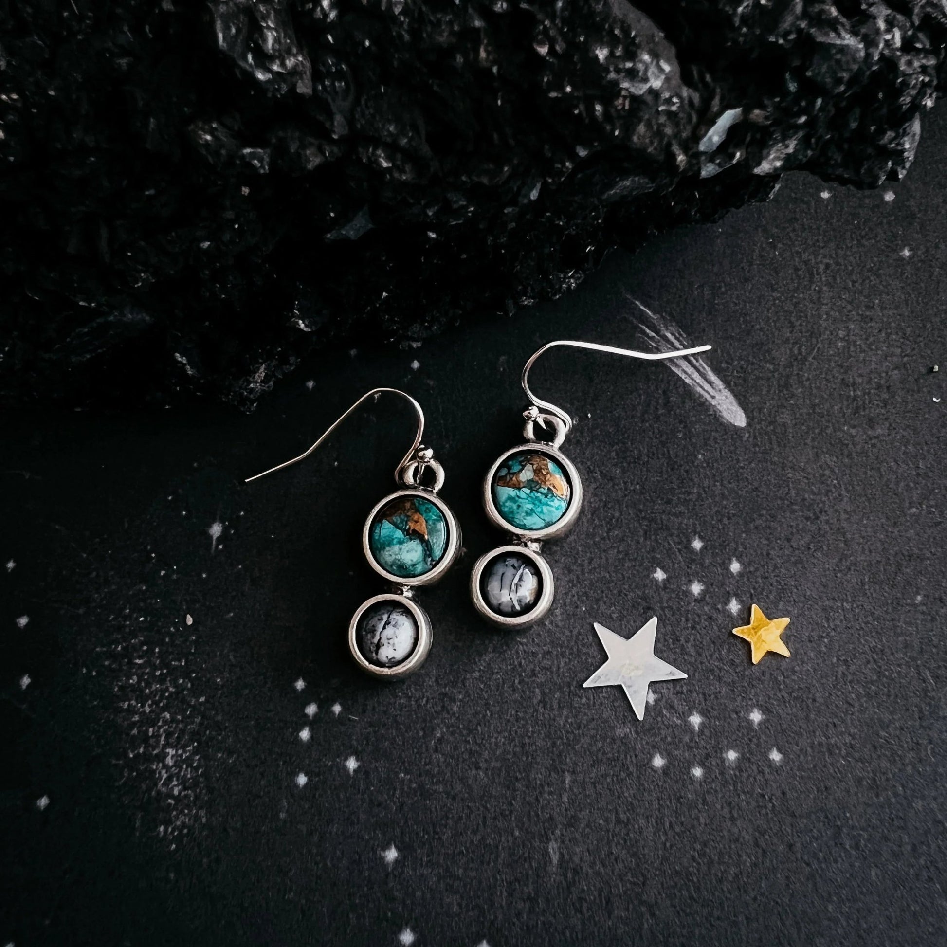 Earth and Moon Natural Stone Dangle Earrings - minbolu