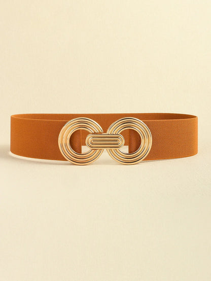 Geometric Buckle Wide Belt - Trendy Elastic Accessory - minbolu -