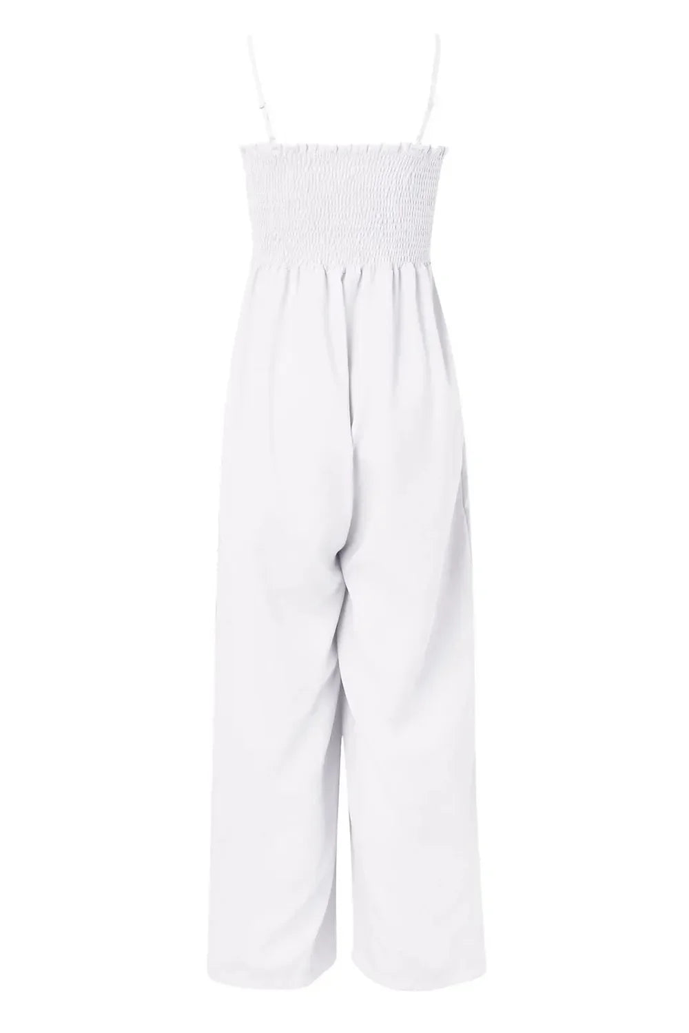 Smocked Spaghetti Strap Wide Leg Jumpsuit - minbolu -