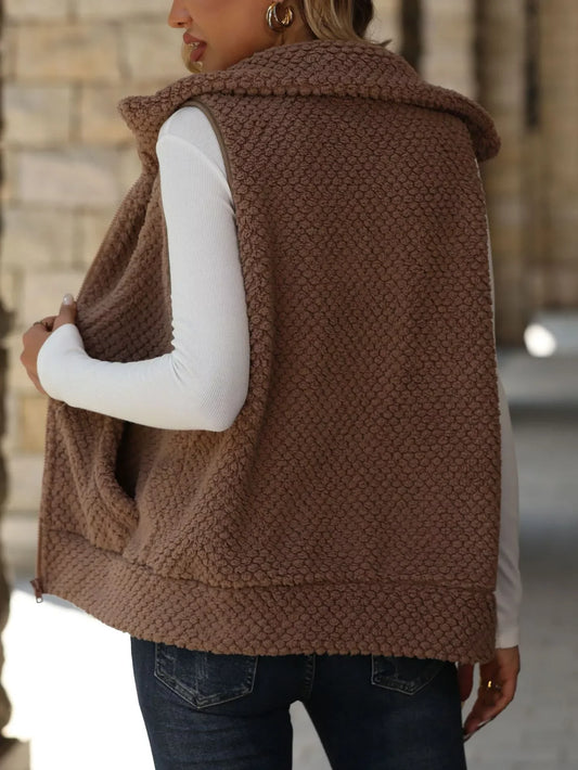 Boho Vest - Women's Zip-Up Sleeveless Coat with Pockets - minbolu -