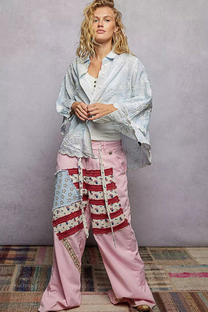 POL Embroidered Floral Collared Neck Shirt with Scalloped Edges - minbolu -