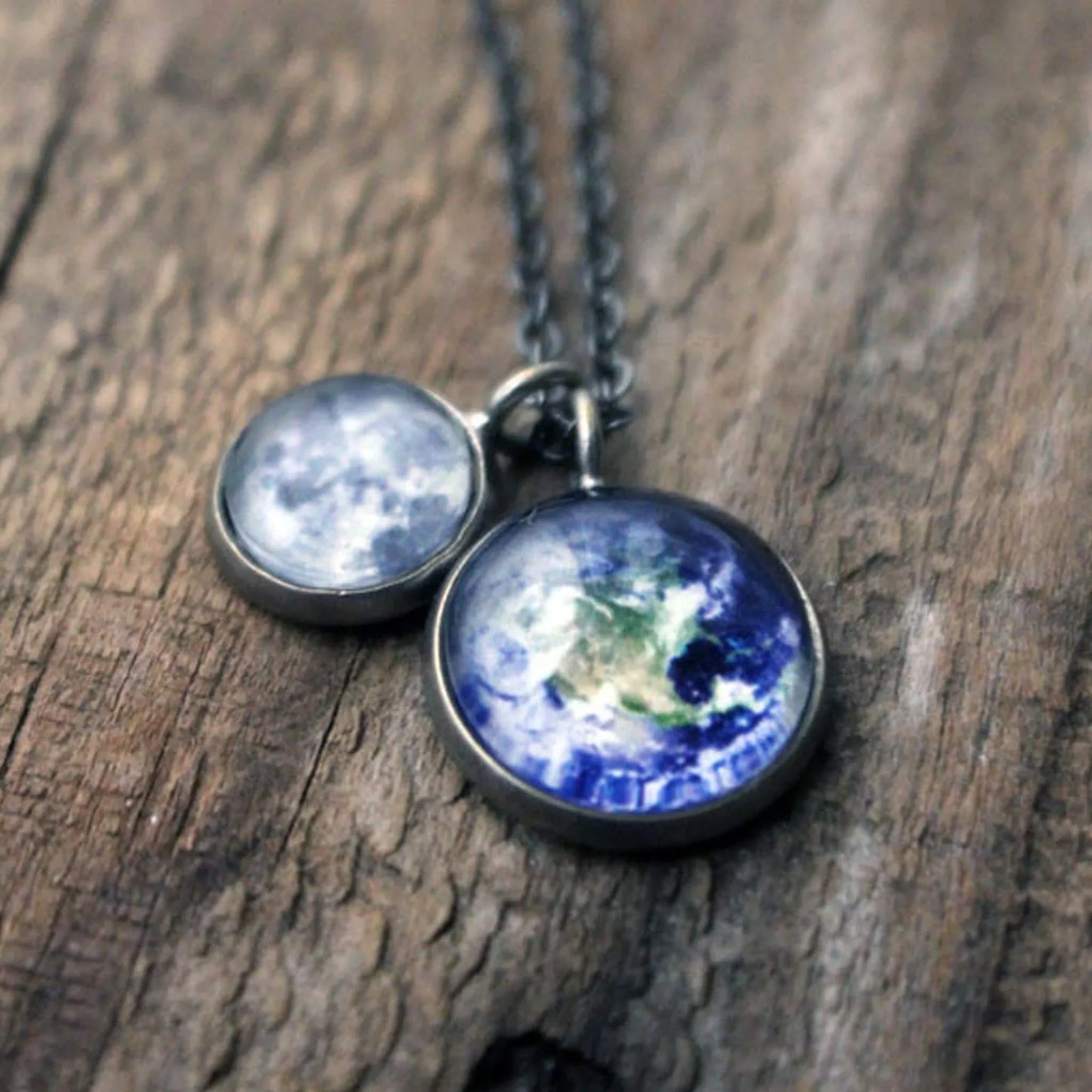 Earth and Moon Layered Space Necklace - minbolu -