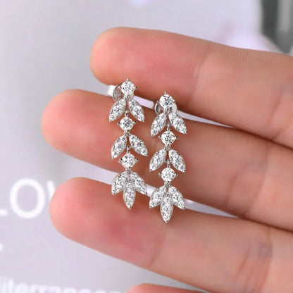 Ethereal Leaf Moissanite Drop Earrings - 925 Sterling Silver Bohemian State: Silver - minbolu -