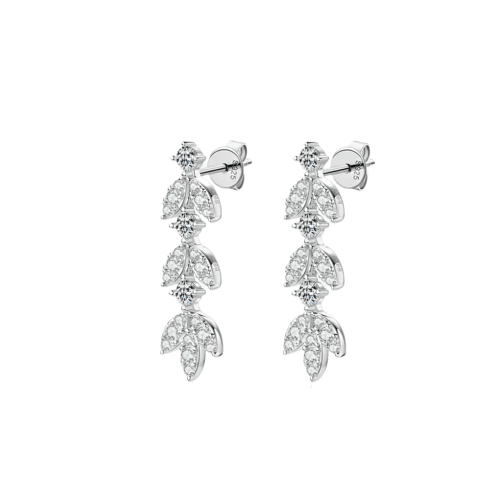 Ethereal Leaf Moissanite Drop Earrings - 925 Sterling Silver Bohemian State: Silver - minbolu -