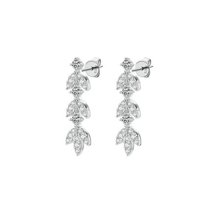 Ethereal Leaf Moissanite Drop Earrings - 925 Sterling Silver Bohemian State: Silver - minbolu -