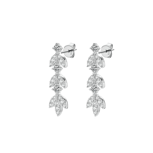Ethereal Leaf Moissanite Drop Earrings - 925 Sterling Silver Bohemian State: Silver - minbolu