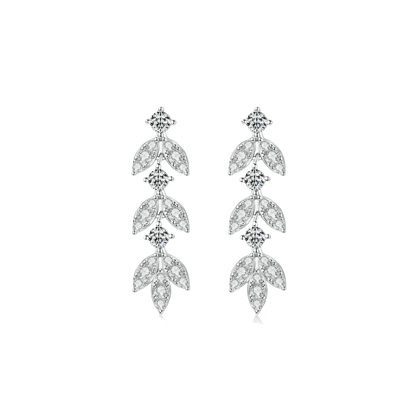 Ethereal Leaf Moissanite Drop Earrings - 925 Sterling Silver Bohemian State: Silver - minbolu -