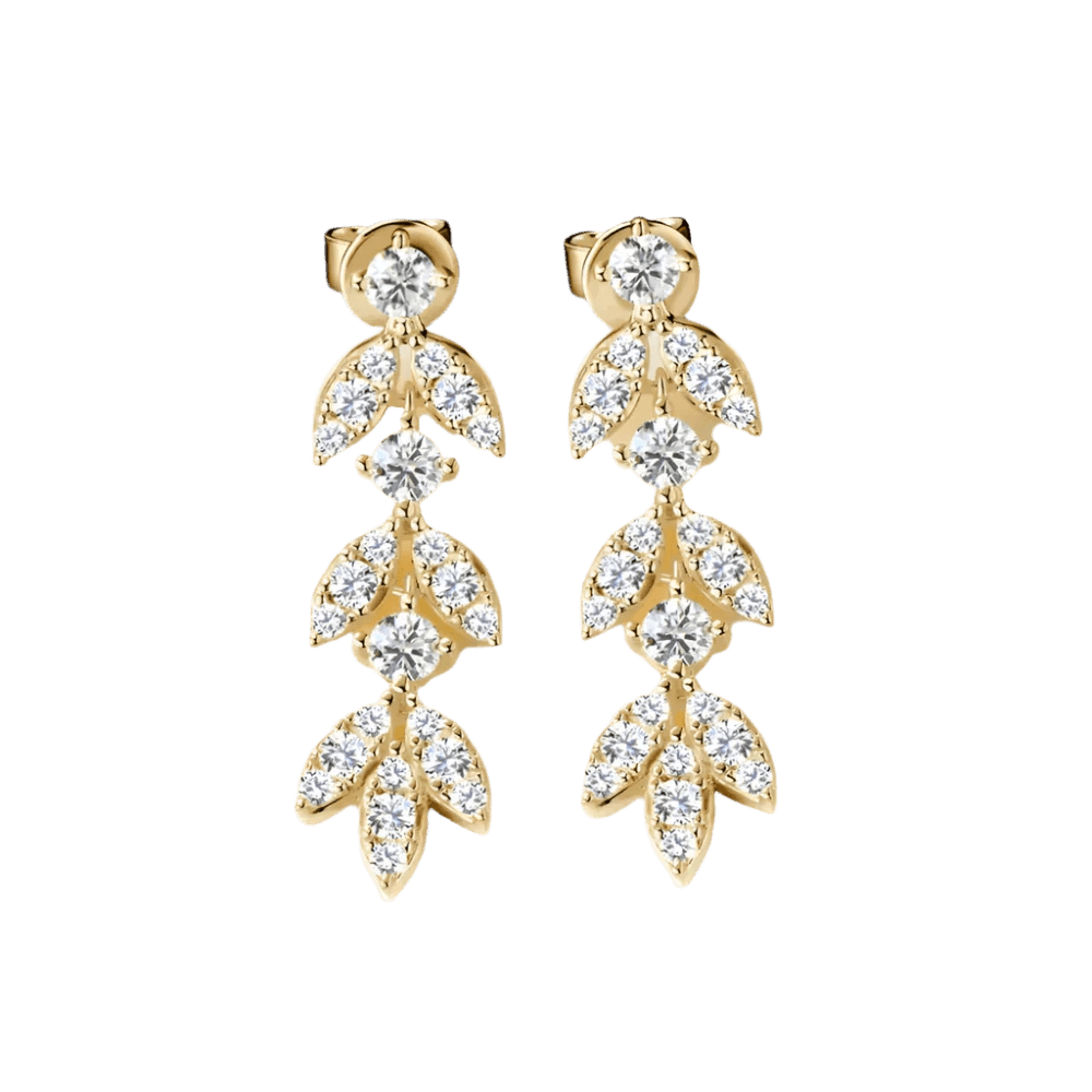 Ethereal Leaf Moissanite Drop Earrings - 925 Sterling Silver Bohemian Statement Jewelry: Gold - minbolu -