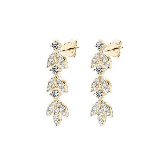 Ethereal Leaf Moissanite Drop Earrings - 925 Sterling Silver Bohemian Statement Jewelry: Gold - minbolu